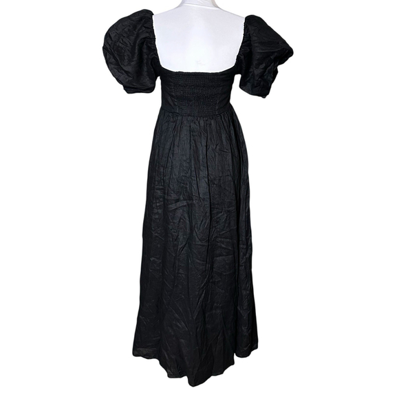 Dissh Monty Linen Black Maxi Dress Pockets Square Neck Puff Sleeves Lined US 6 - Picture 6 of 12